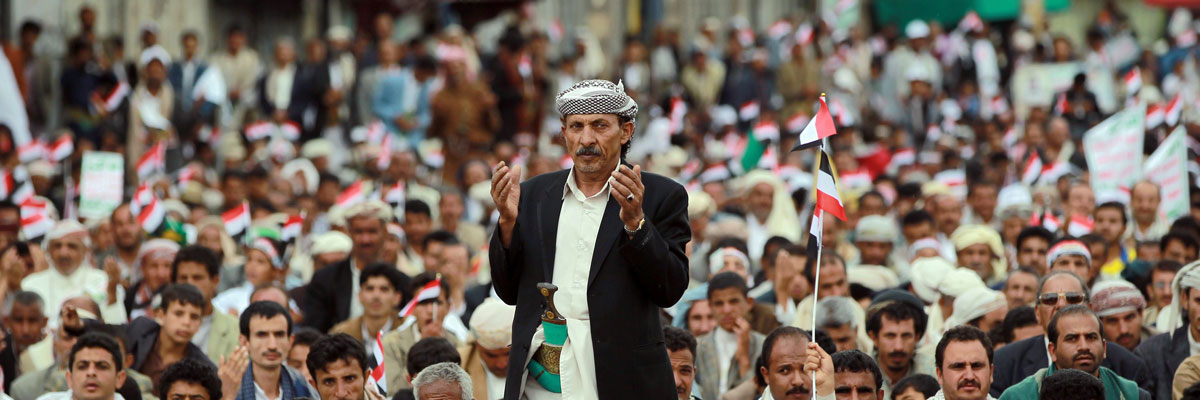 Partidarios de los hutíes se manifiestan contra el Gobierno central en Saná. (Mohammed Huwais/AFP/Getty Images)
